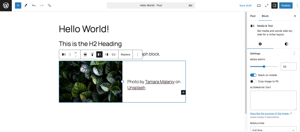 Gutenberg media and text block