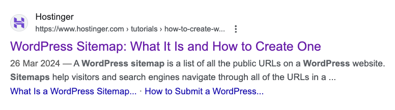 Example of metadata in Google search results