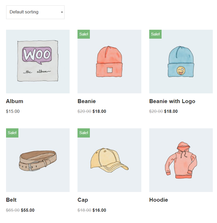 The shop page in WooCommerce.