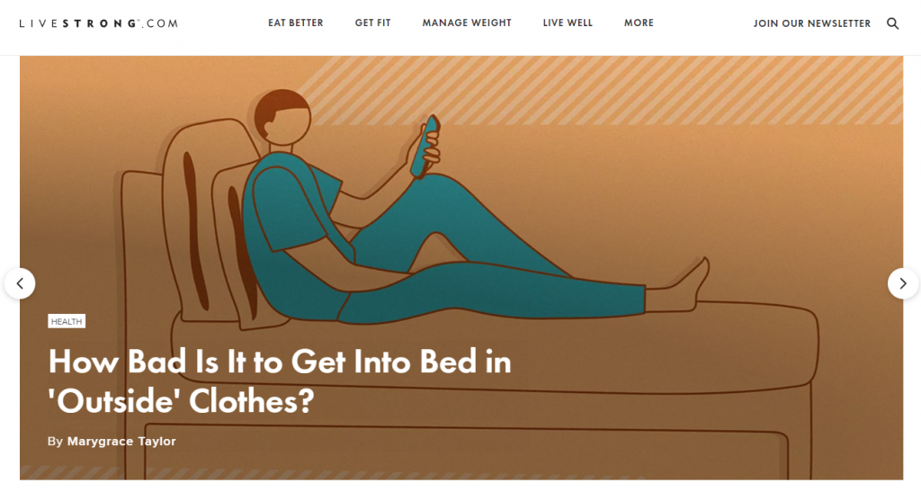 The homepage of Livestrong, a healthy living website.