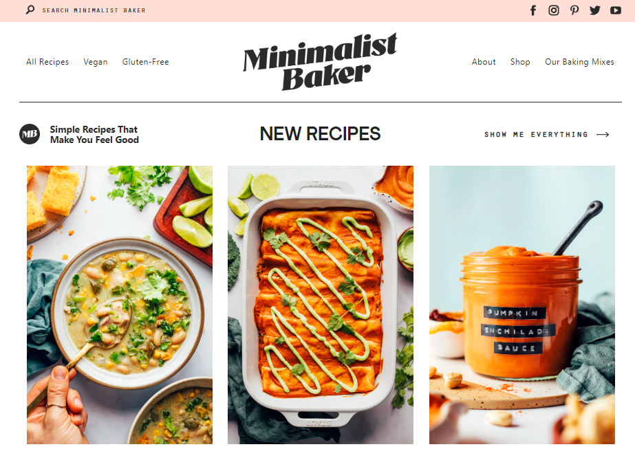 The homepage of Minimalist Baker.