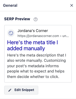 AIOSEO SERP preview in WordPress editor