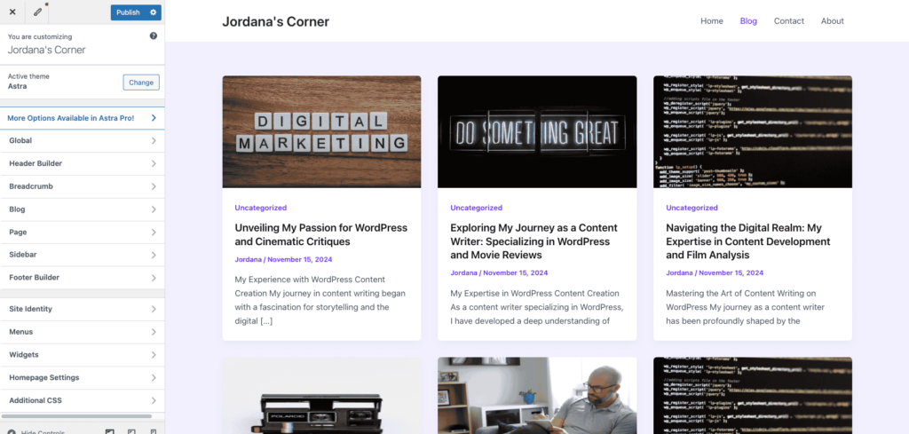 WordPress Customizer interface