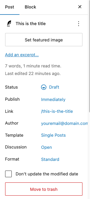 WordPress post settings