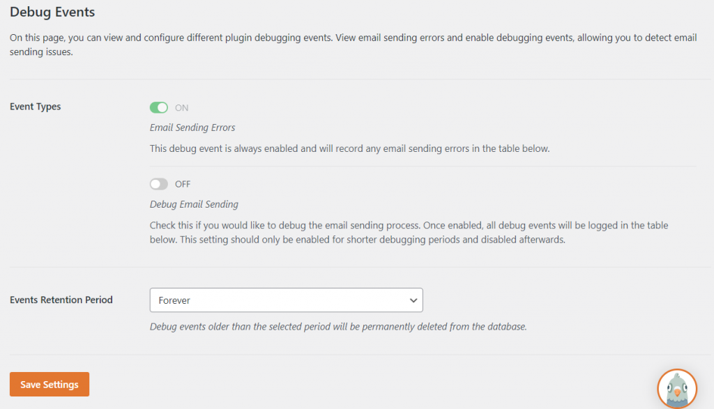 WP Mail SMTP's event debugger